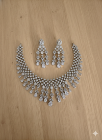 Grand White Stone Wedding Necklace & Earrings Set