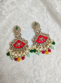 Ruby Red Meenakari Chandelier Drop  Earrings