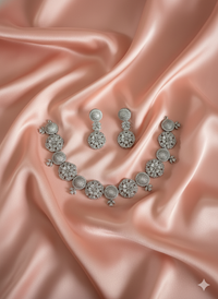 Intricate American Diamond Flower Motif Necklace Set