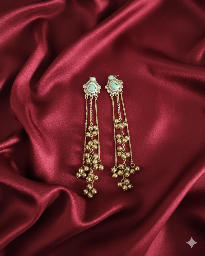 Antique Gold Kashmiri Ghungroo With Long Chain Drop Earrings For Woman & Girls