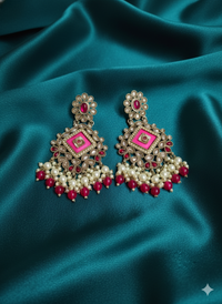 Blush Pink Enamel Floral Pearl Drops Earrings