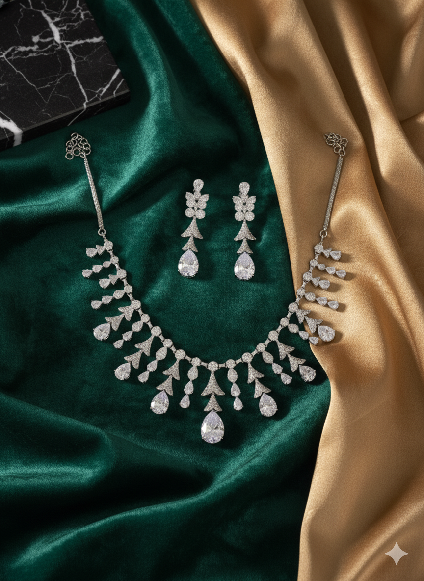 Articulated Pear Drop Diamond Simulant Necklace Set