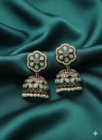 Antique Gold Ethnic Jhumki with Pearl Bead Fringe