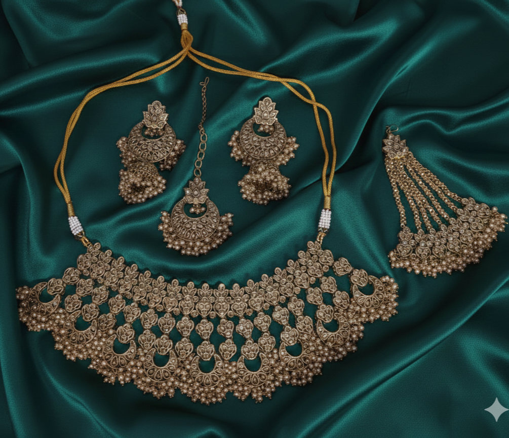 Baby Pink Champagne Bridal Choker Set With Earring set