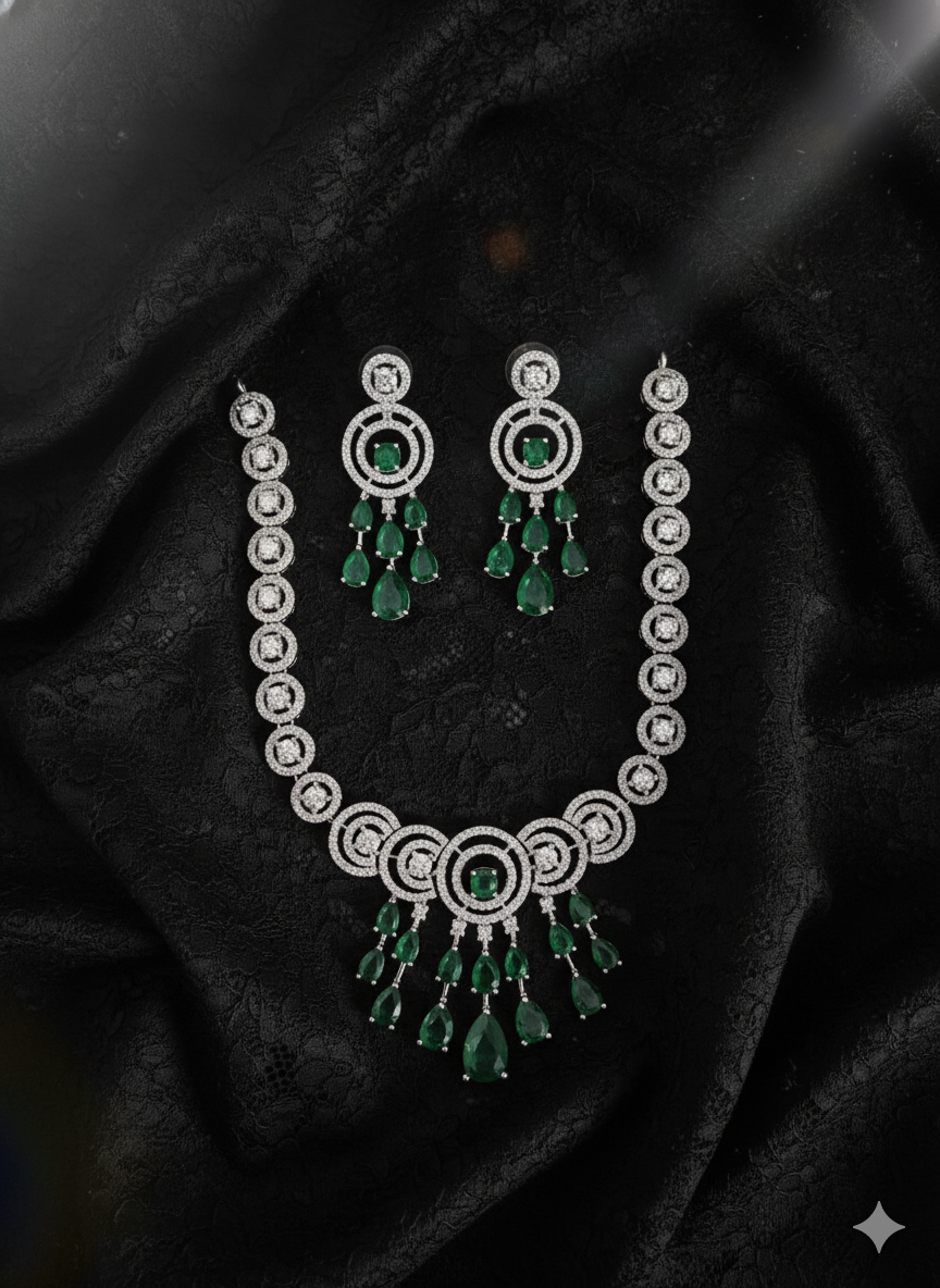 Luxurious White AD Floral Choker Necklace Set