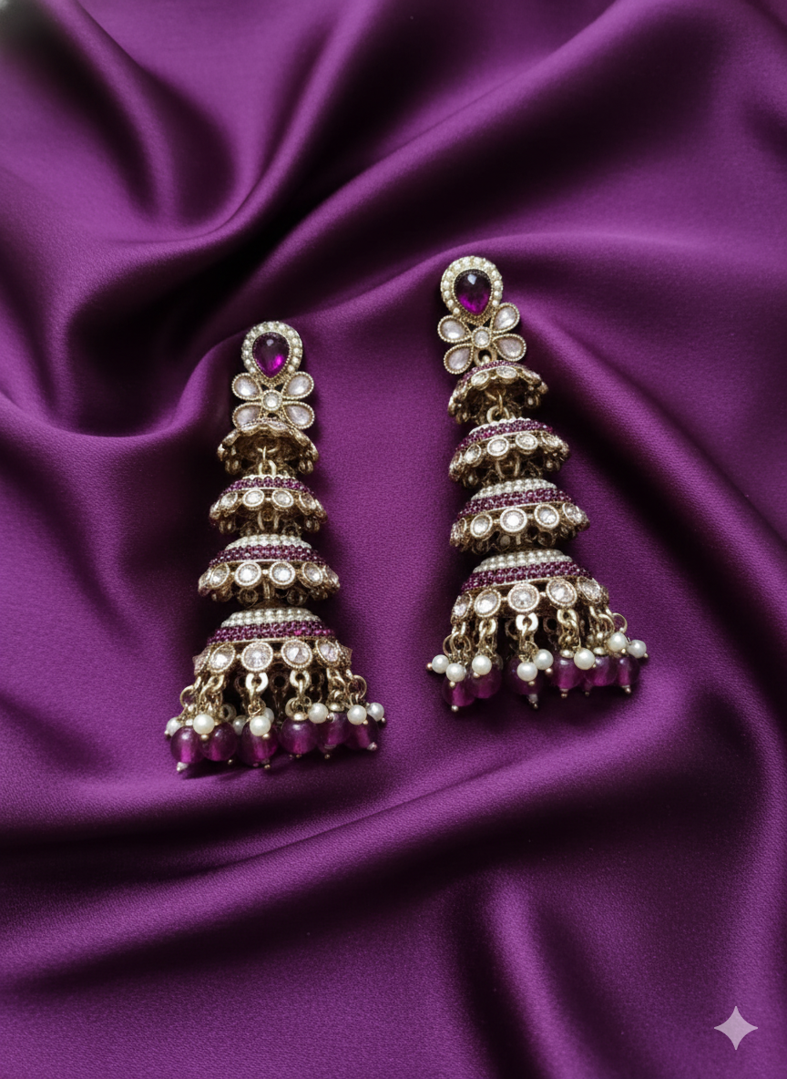 Pastel Pink Multi-Tier Heritage Jhumkas