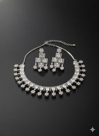 Geometric Necklace with Dangling Floral Drops Jewelry Set