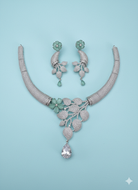 Silver Plated Diamond-Look Floral Necklace Set