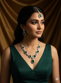 Green Teardrop Heirloom Style Emerald AD Jewelry Set