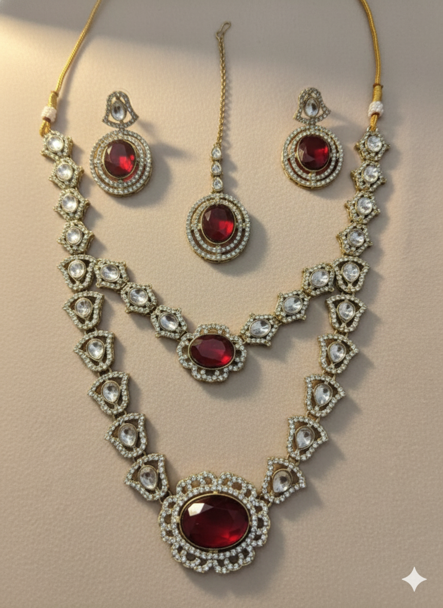 Double-Layered Baby Pink Accents Necklace Set