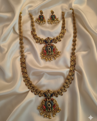Sea Green Meenakari Peacock Temple Combo Set