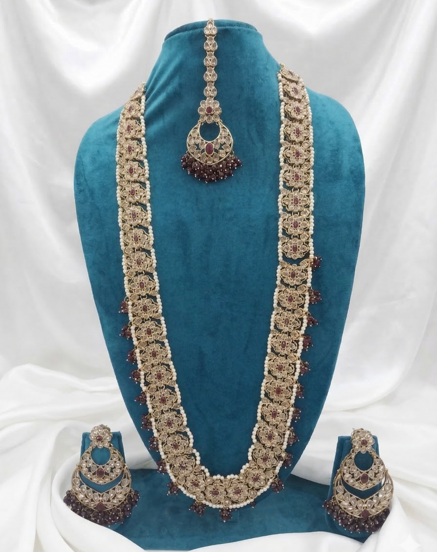 Heritage Maroon Bridal Long Necklace Set