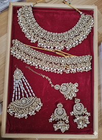 Shadaw Stone Bridal Jewelry Set Choker Necklace, Earring, Maang Tikka & Passa For Woman
