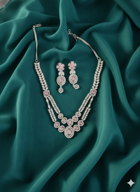 Rose Pink Petal Motif Wedding Statement Jewelry Set