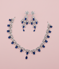AD Stone Royal Blue Necklace and Dangle Earring Set