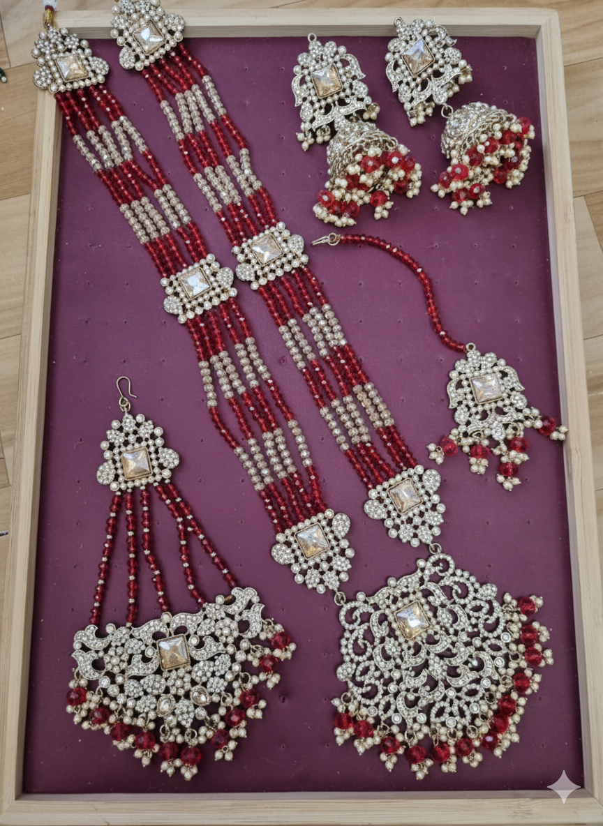 Traditional Gold Pletad Long Necklace Set 5-Piece For Woman & Girls