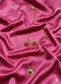 Traditional Floral Zircon Pendant Set with Matching Studs For Woman