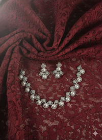 Sparkling AD Halo and Pearl Collar Necklace Set