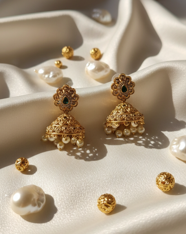 Traditional Gold-Plated Earrings with Drops Jhumkas