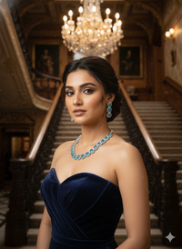 Silver Toned Blue Sparkle Cushion Cut Jewelry Set