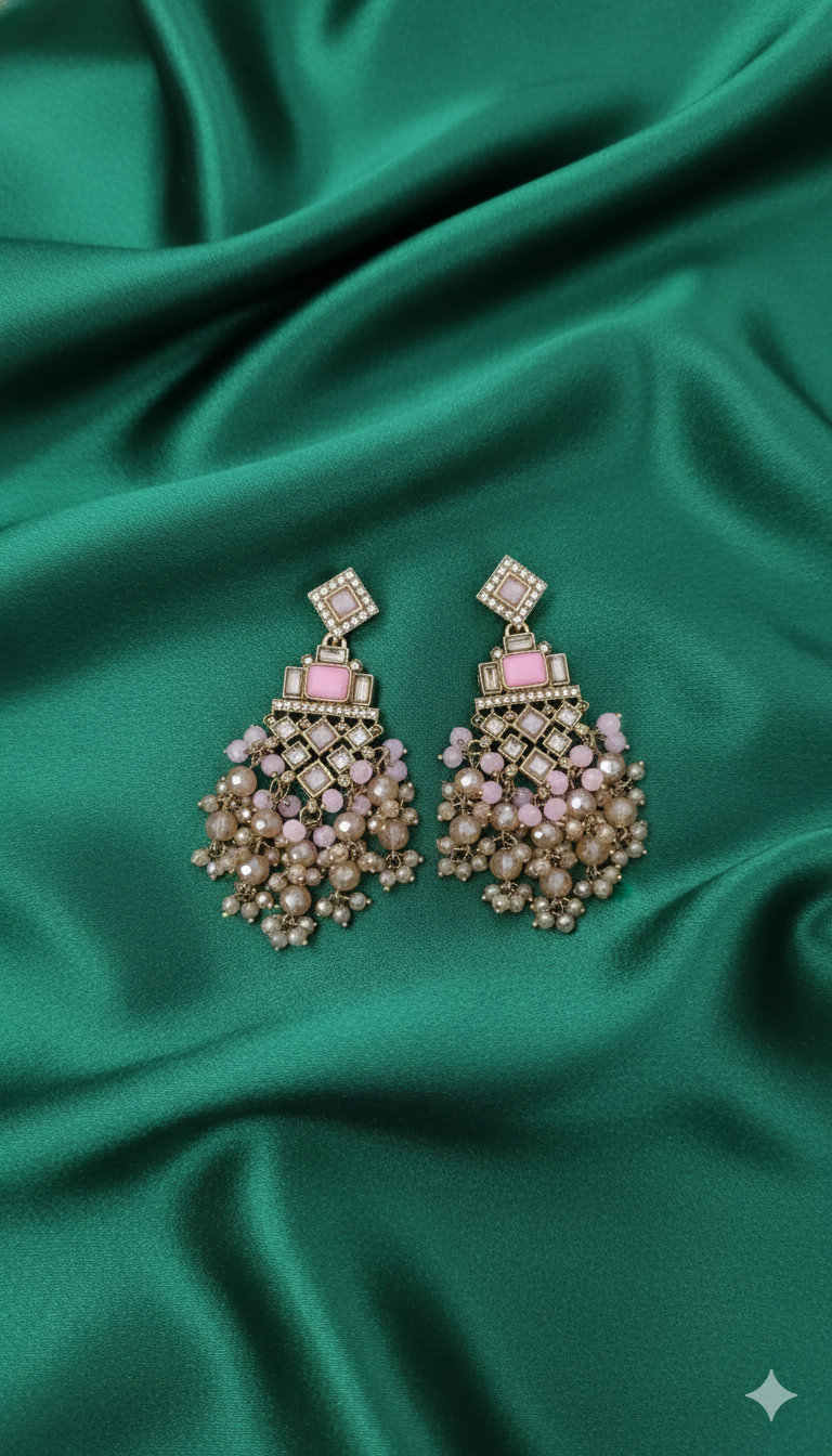 Champagne Gold & LCD Stone Chandelier Earrings
