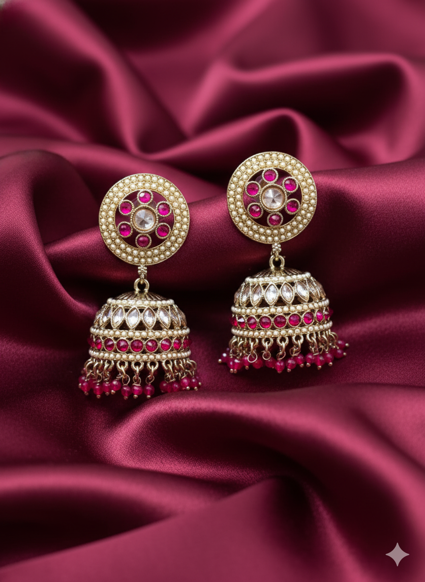 Heritage Antique Gold & Yellow Beads Jhumka