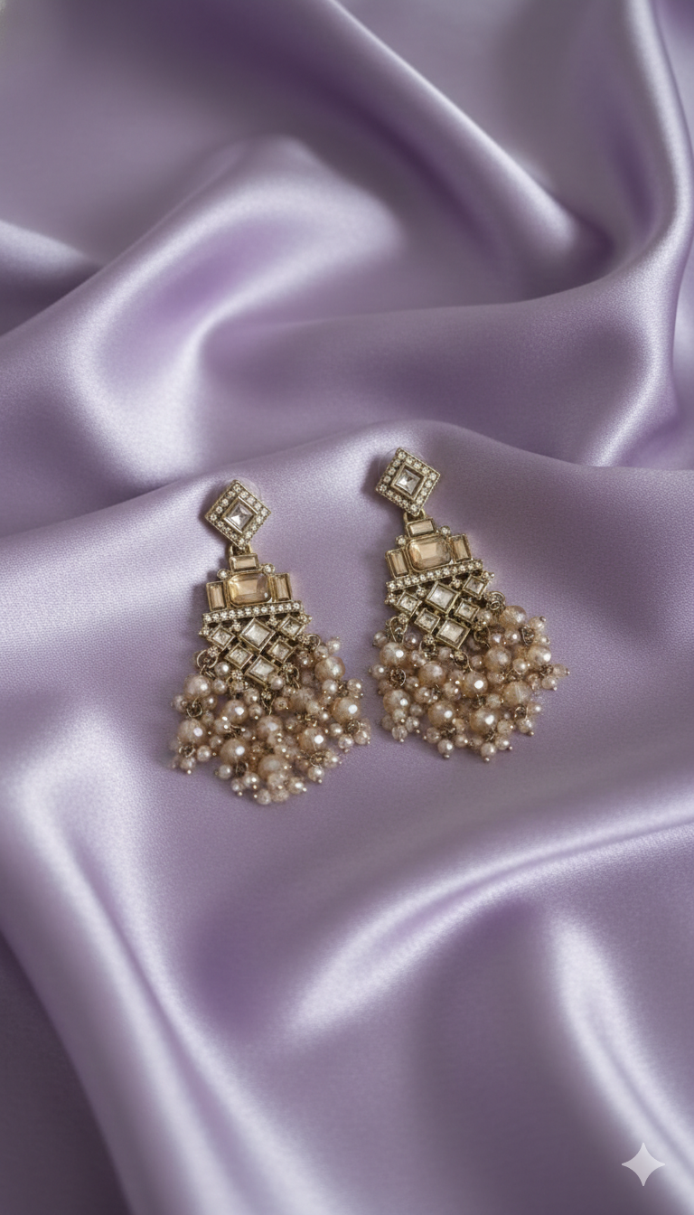 Champagne Gold & LCD Stone Chandelier Earrings