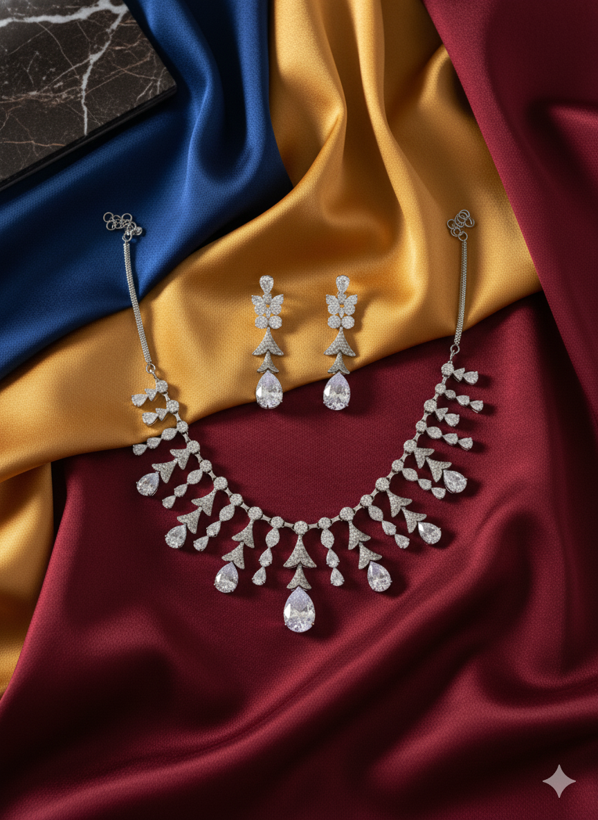 Articulated Pear Drop Diamond Simulant Necklace Set