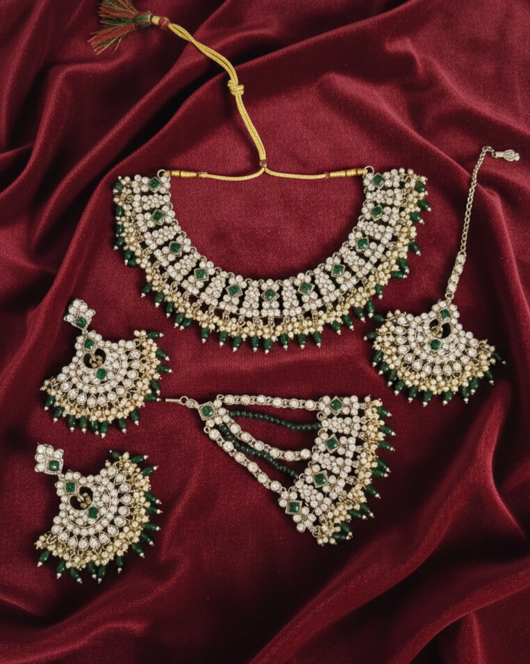 Bridal Collection Choker Necklace Set With Dangle Drop Earring For Woman