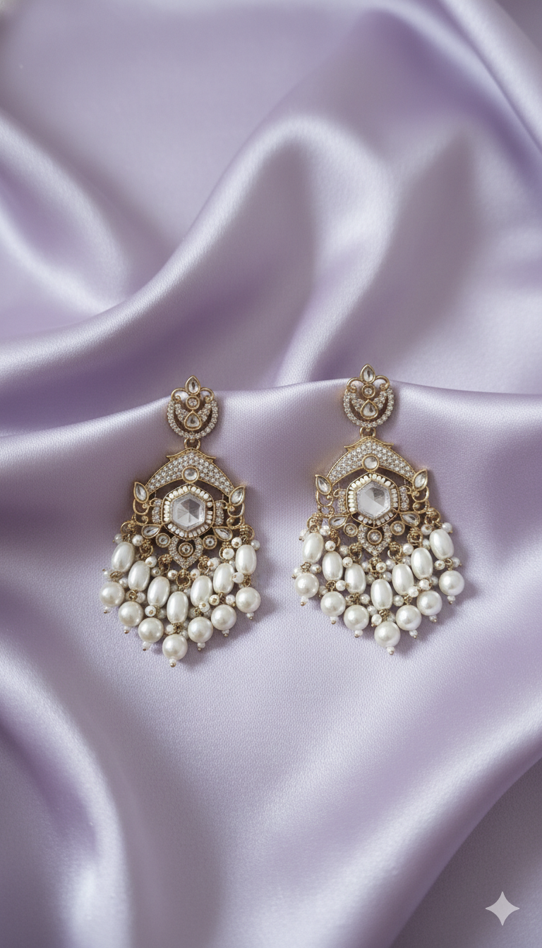 Lavender Floral Pearl Beaded Dangles Earrings