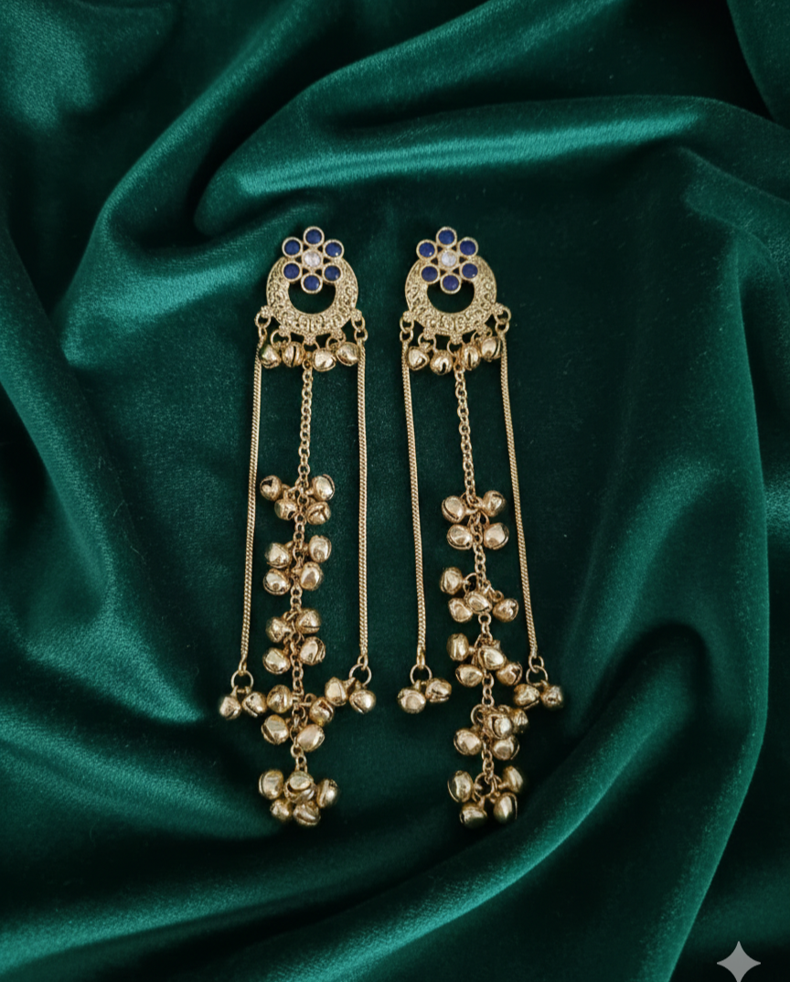 Traditional Kashmiri Ghungroo With Long Chain Drop Earrings For Woman