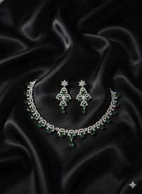 Vibrant Green and White American Diamond Link Necklace Set