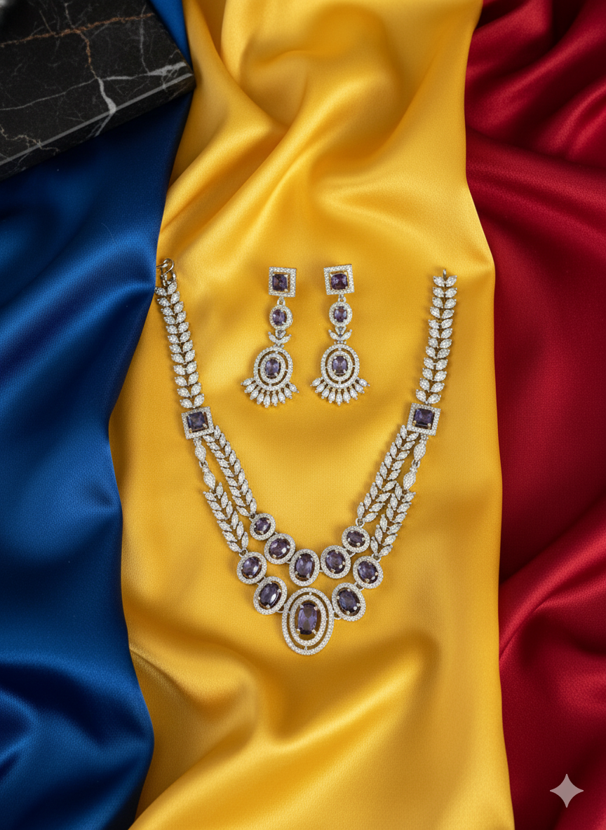 Victorian Style Deep Violet Statement Necklace Set