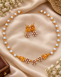 Temple Lakshmi Pearl Necklace Set