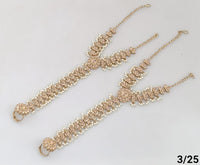 Elegant Gold Floral Pearl Hand Harness Bracelet with Stone Accent - Lucentemarket