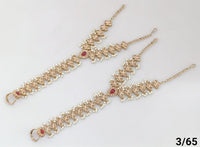 Elegant Gold Plated Traditional Hand Harness Bracelet with Gemstone and Pearl Accents