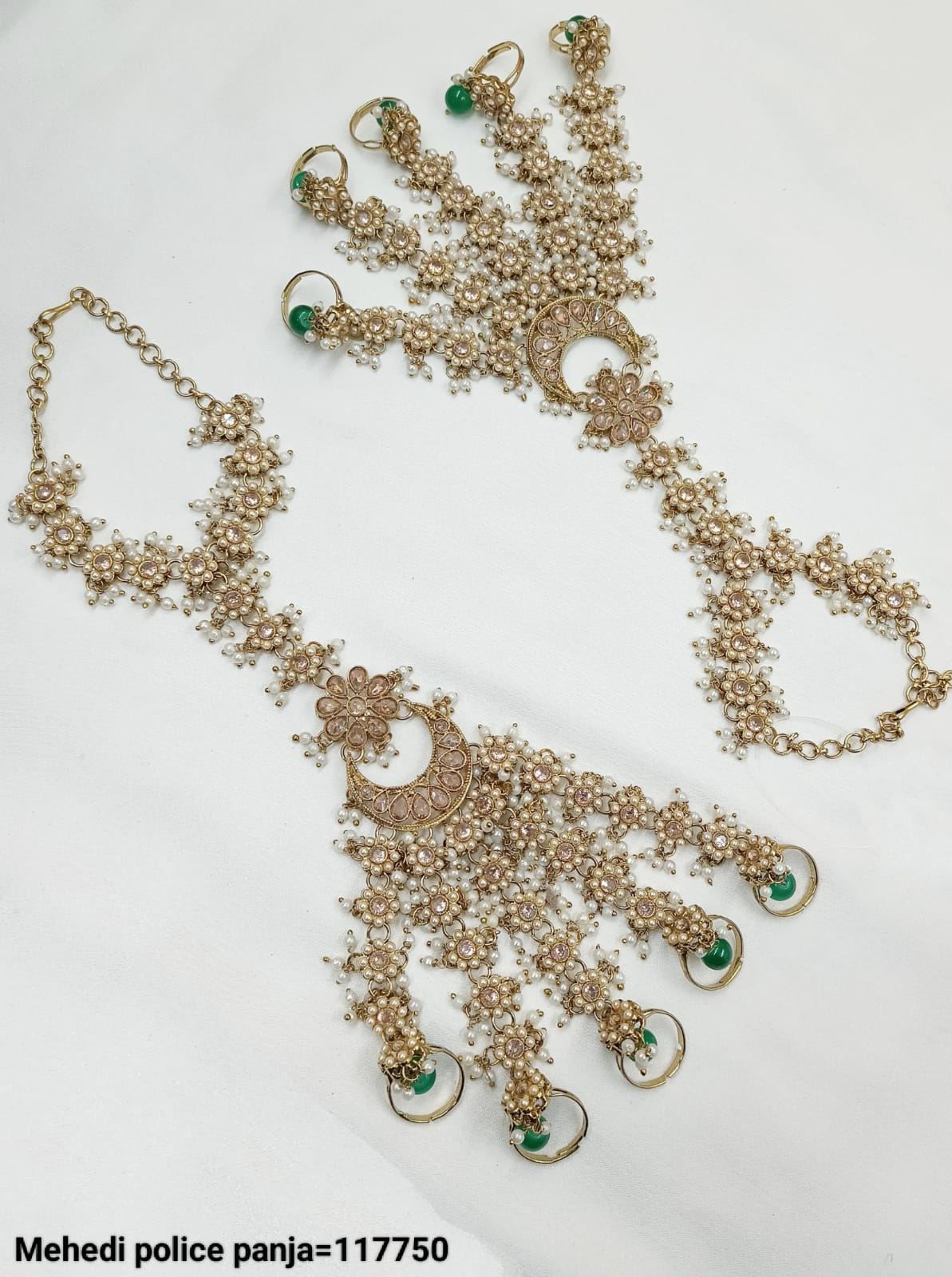 Traditional Antique Gold Plated & Pearl Hathpanja Set