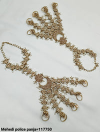 Traditional Antique Gold Plated & Pearl Hathpanja Set