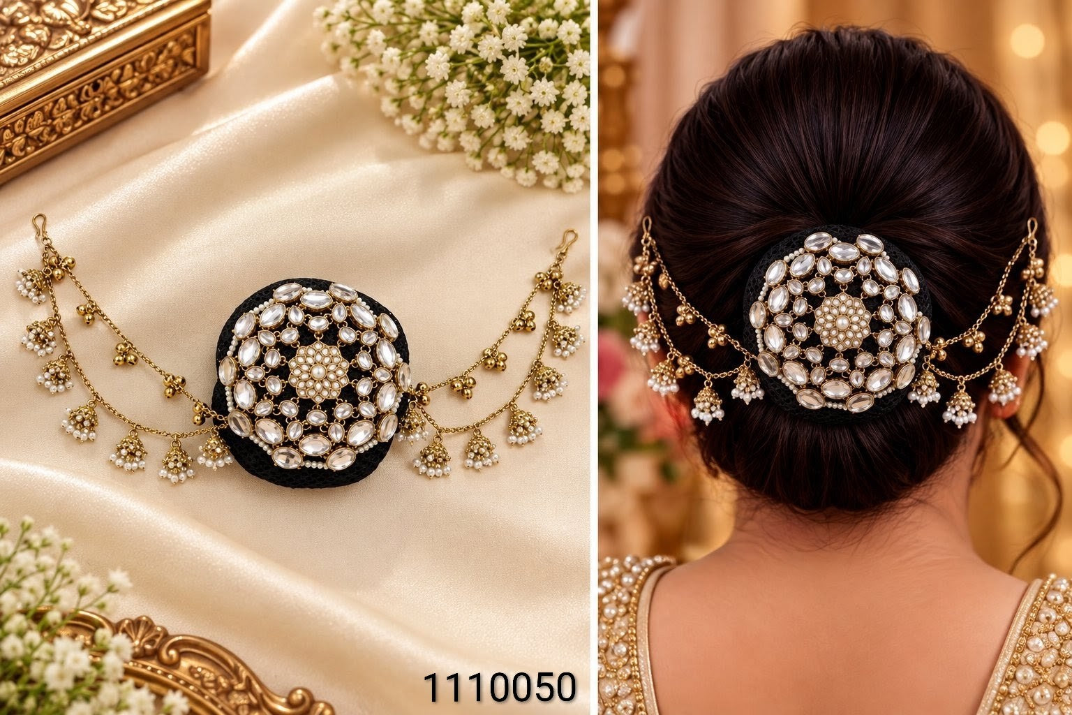 Classic Stone Hair Pin with Multi-Layered Chains