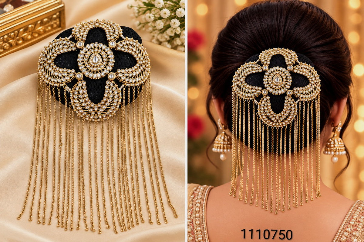 Floral Stone Hair Accessory with Chain Fringe