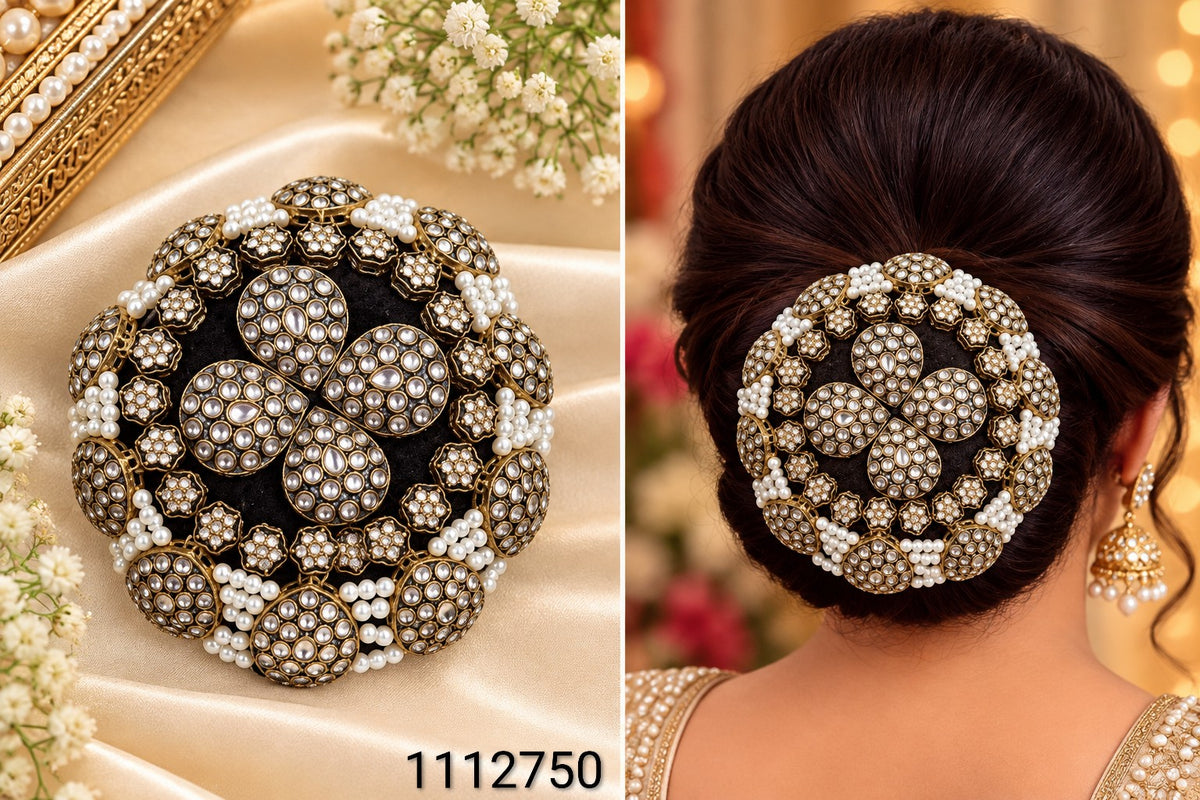 Traditional Stone & Pearl Circular Bun Brooch