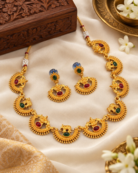 Traditional Gajalakshmi Elephant Temple Jewellery Set with Ruby & Emerald Stones
