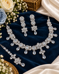 Floral Choker CZ Necklace Set with Maang Tikka & Earrings