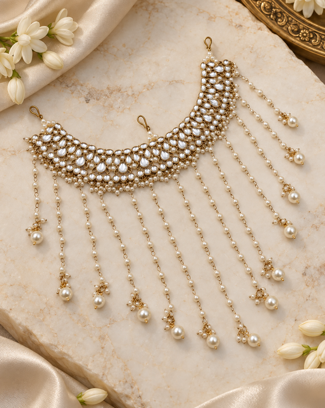 Imperial Kundan & Pearl Waterfall Choti Patti Braid Ornament