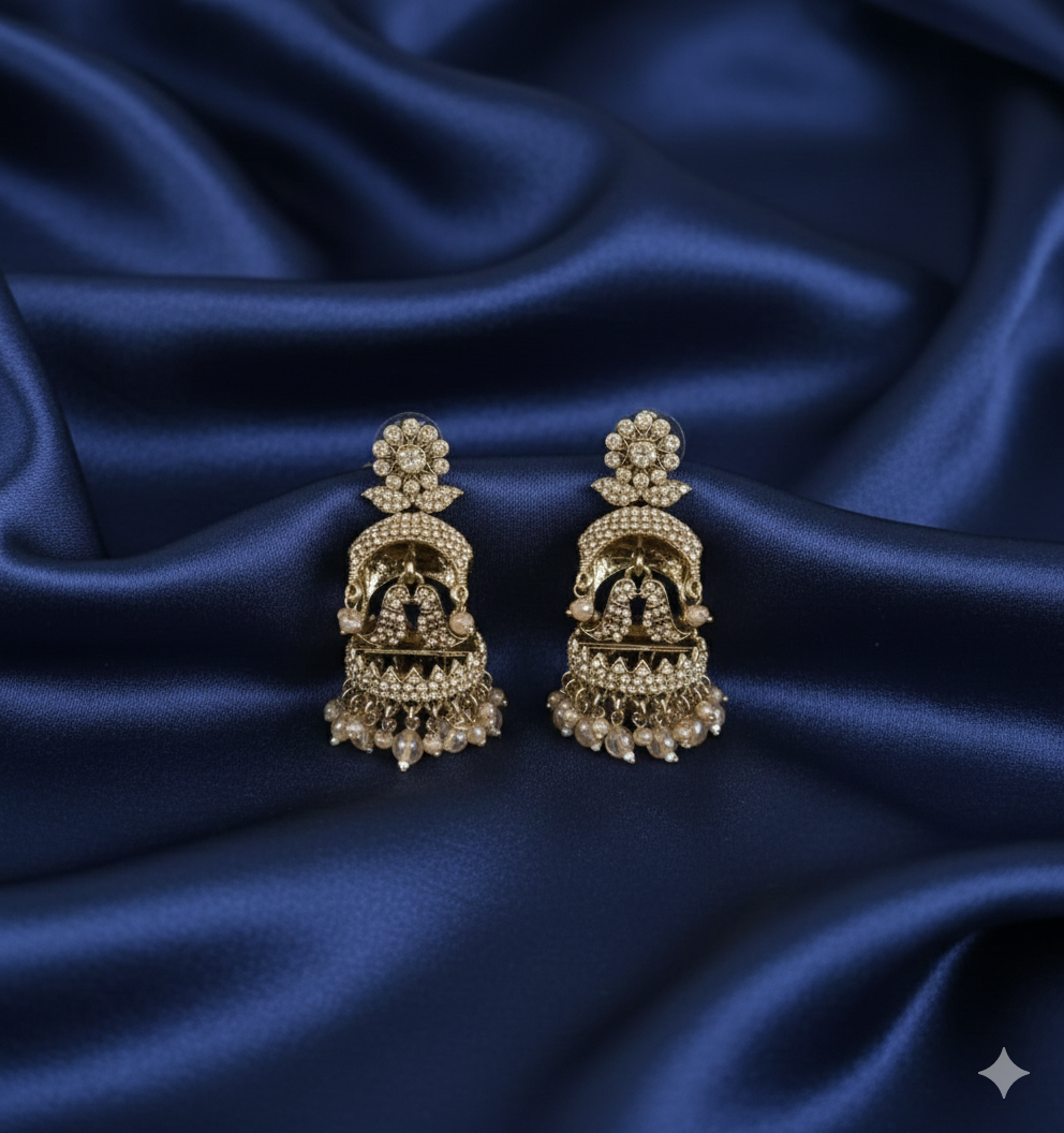 Modern Crystal Statement Earrings with Champagne Bead Fringe