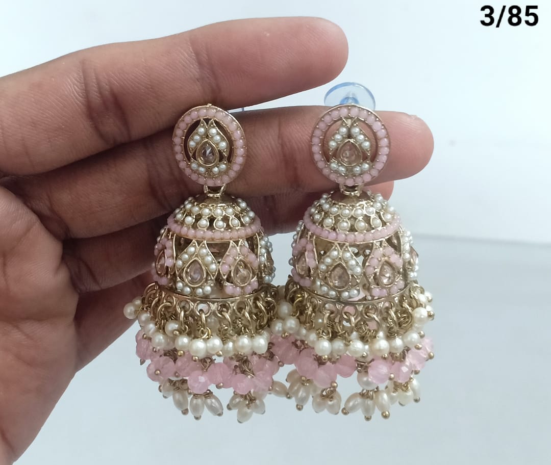 Royal Dome Jhumka Earrings with Kundan and Pearl Finish