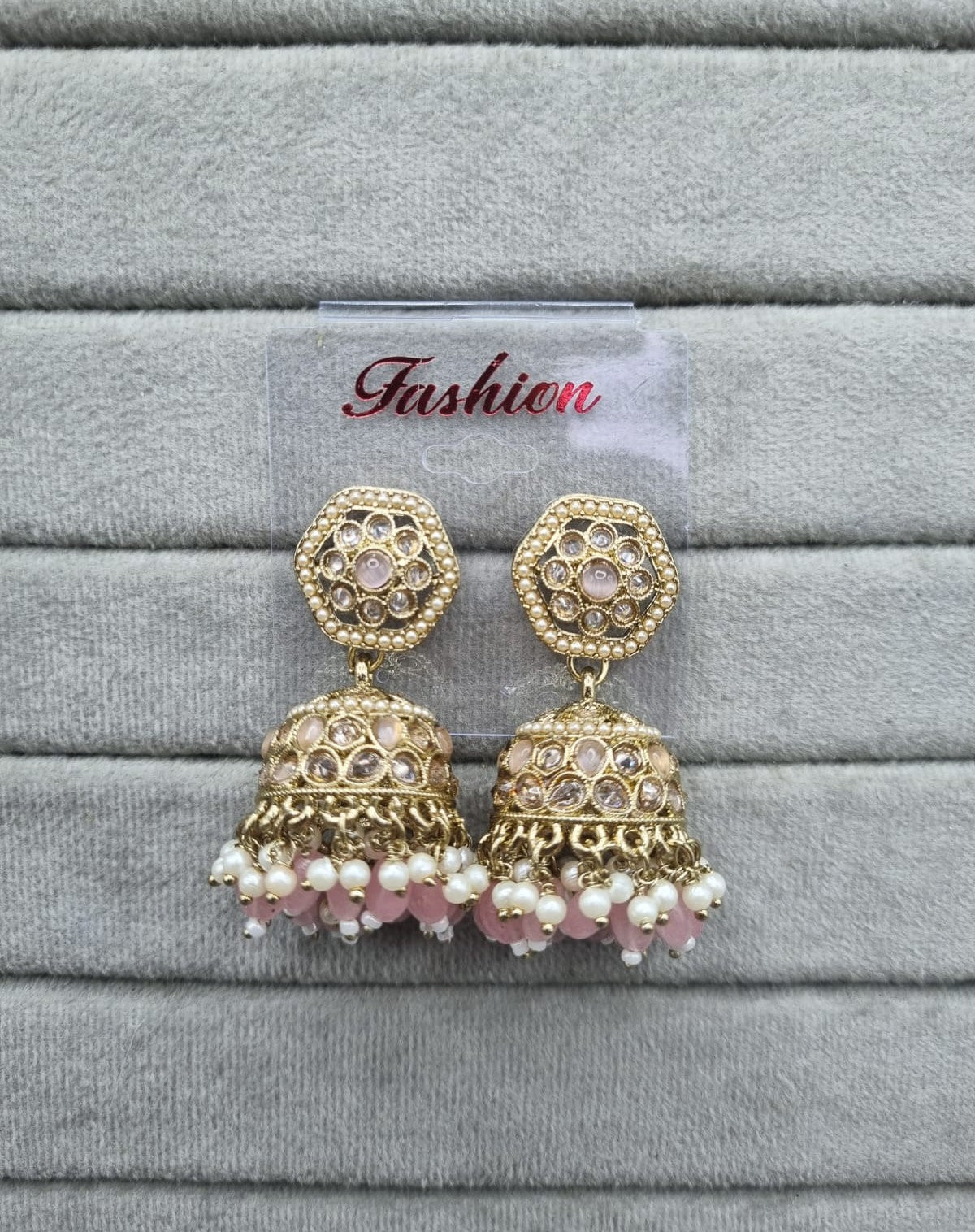 Maroon Antique Gold Jhumkha Earrings