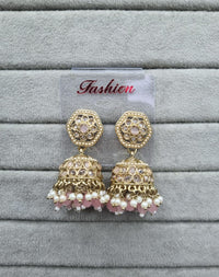 Maroon Antique Gold Jhumkha Earrings