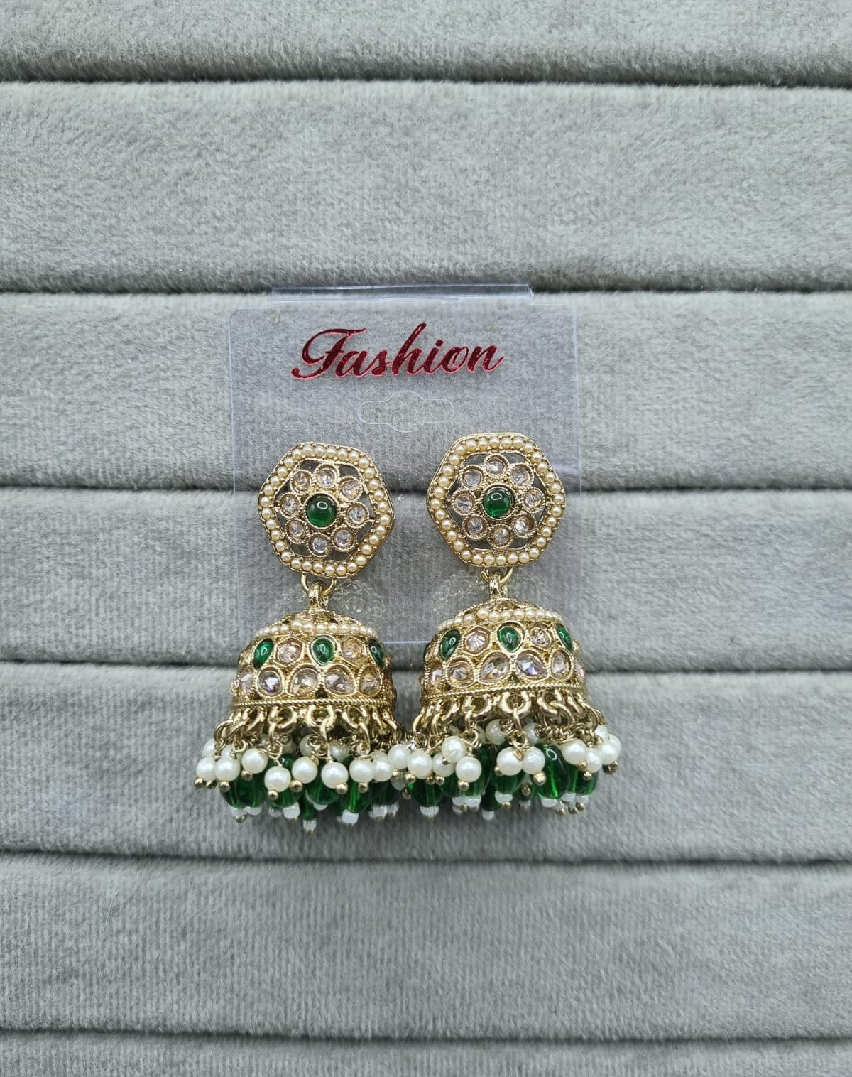 Maroon Antique Gold Jhumkha Earrings
