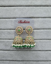 Maroon Antique Gold Jhumkha Earrings
